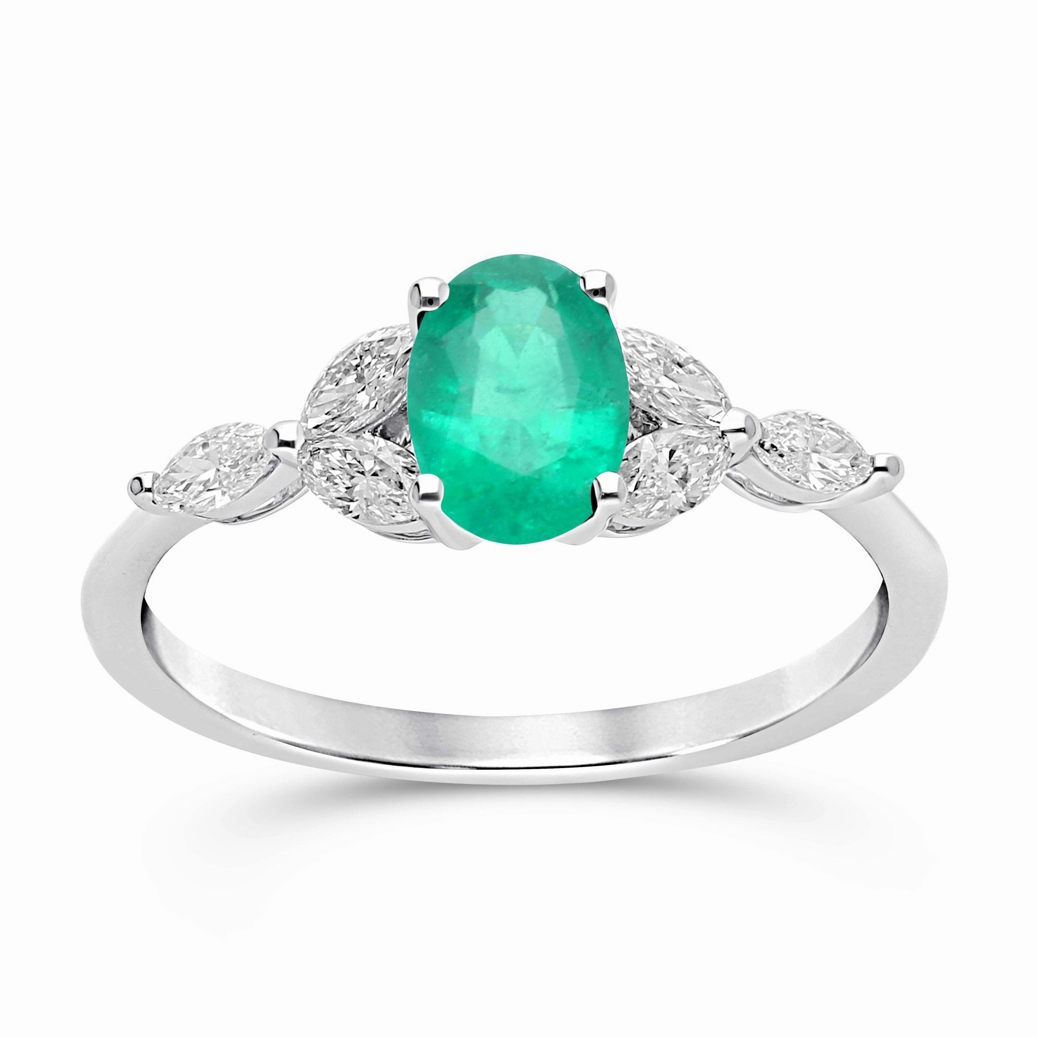 Emerald Oval Floral Ring - YG