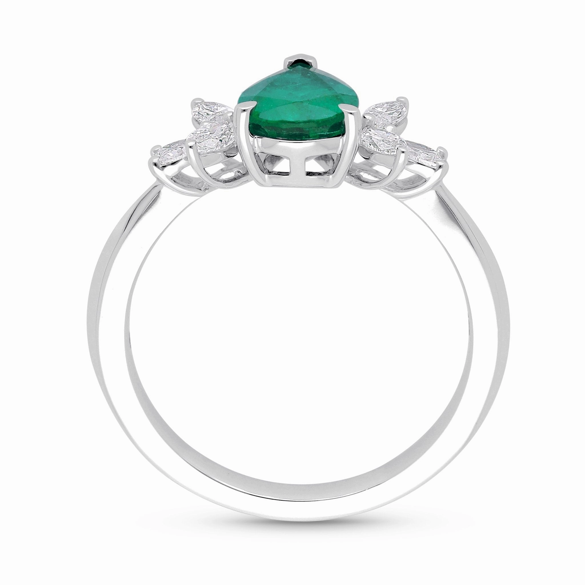 Emerald Pear Shape and Diamond Ring - YG