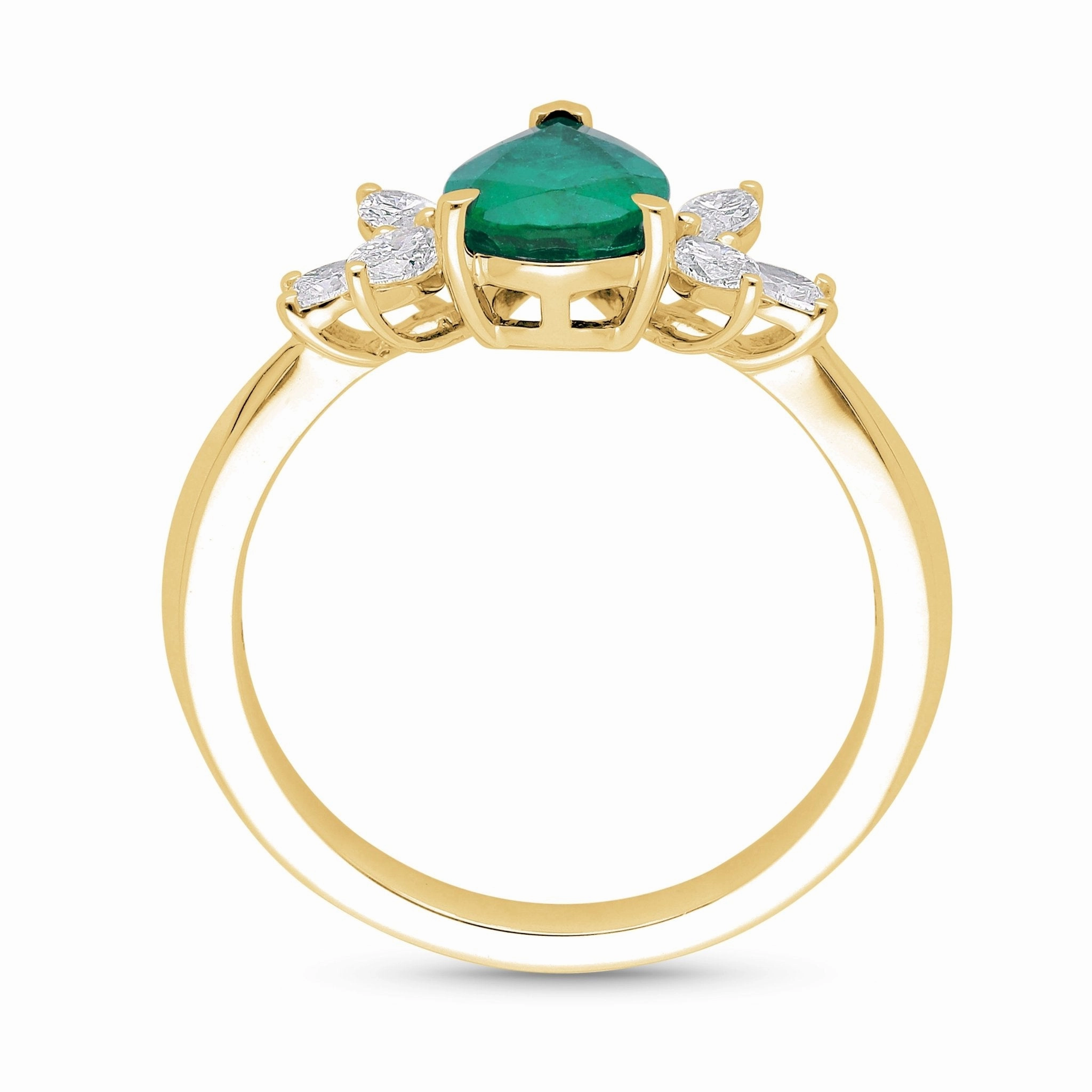 Emerald Pear Shape and Diamond Ring - YG