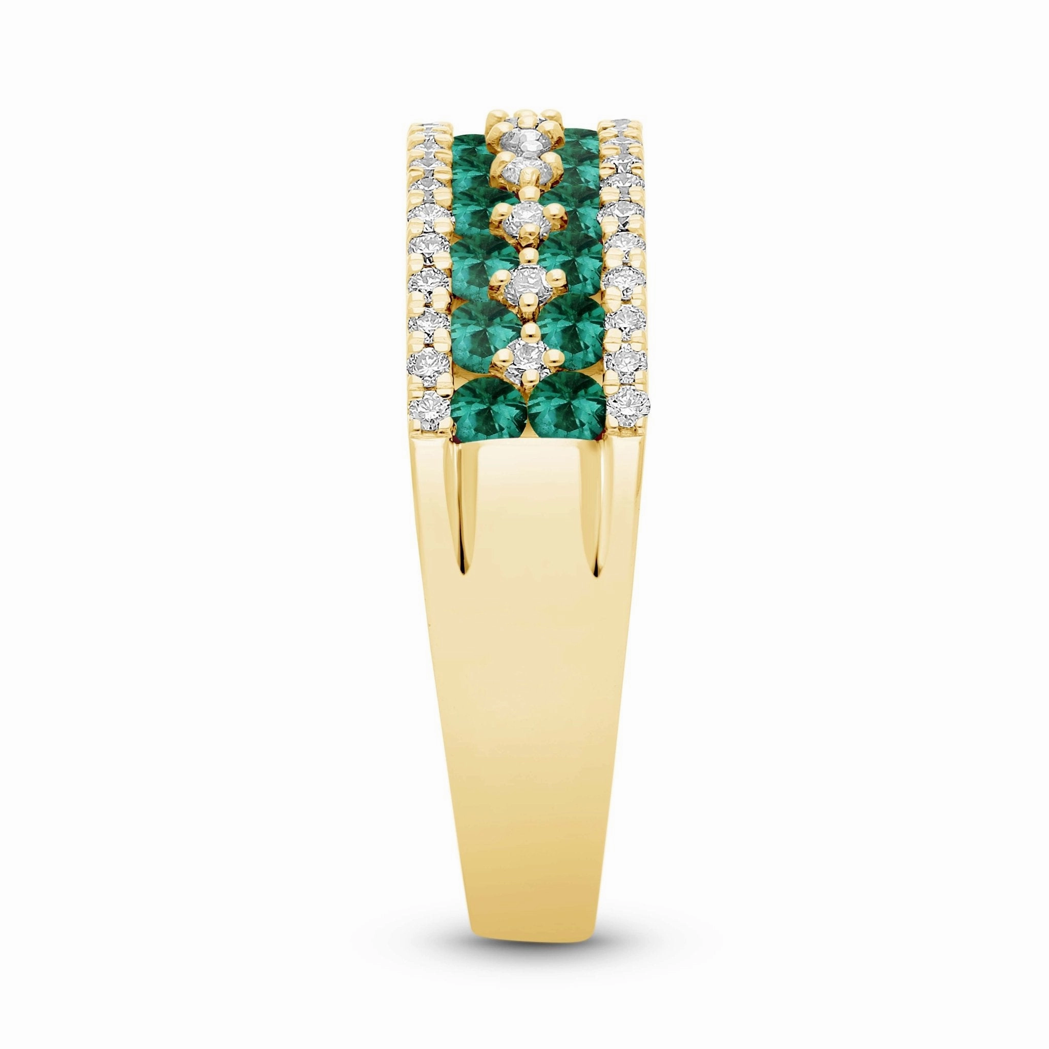 Emerald Round and Diamond Band Ring - YG