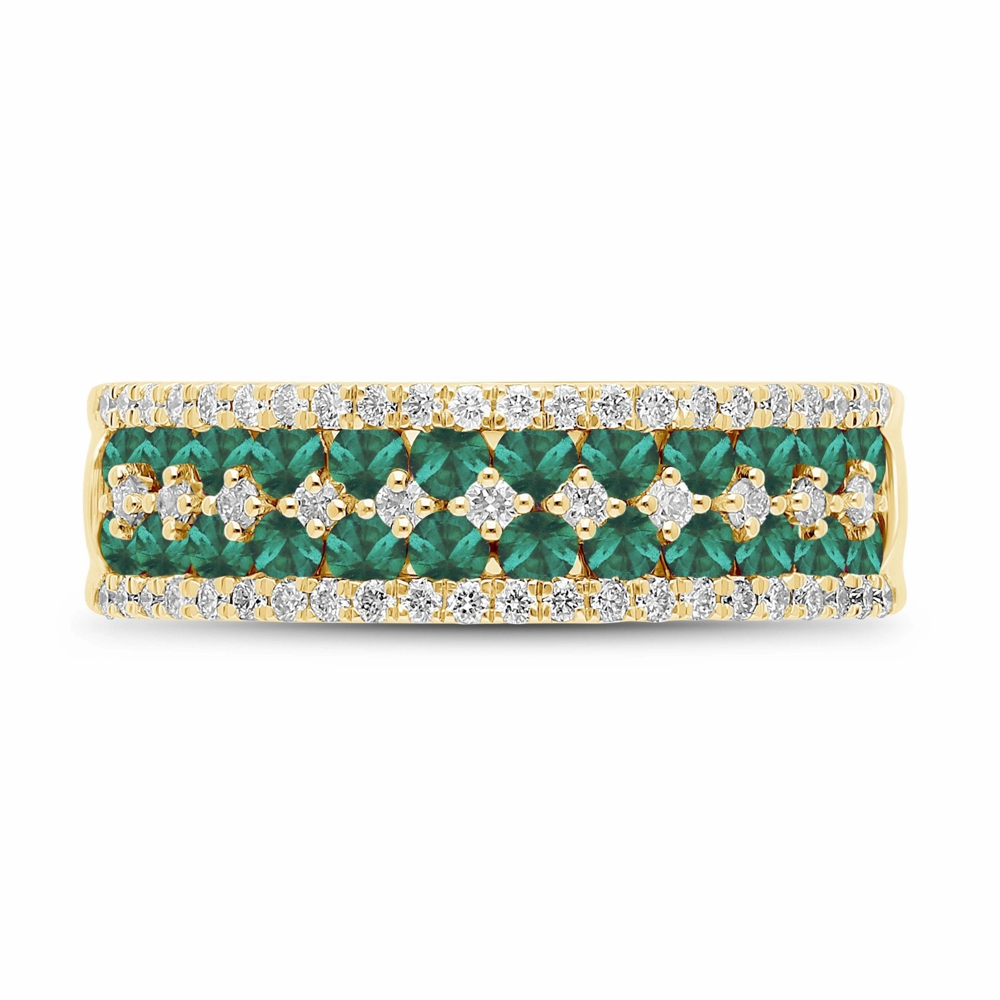 Emerald Round and Diamond Band Ring - YG