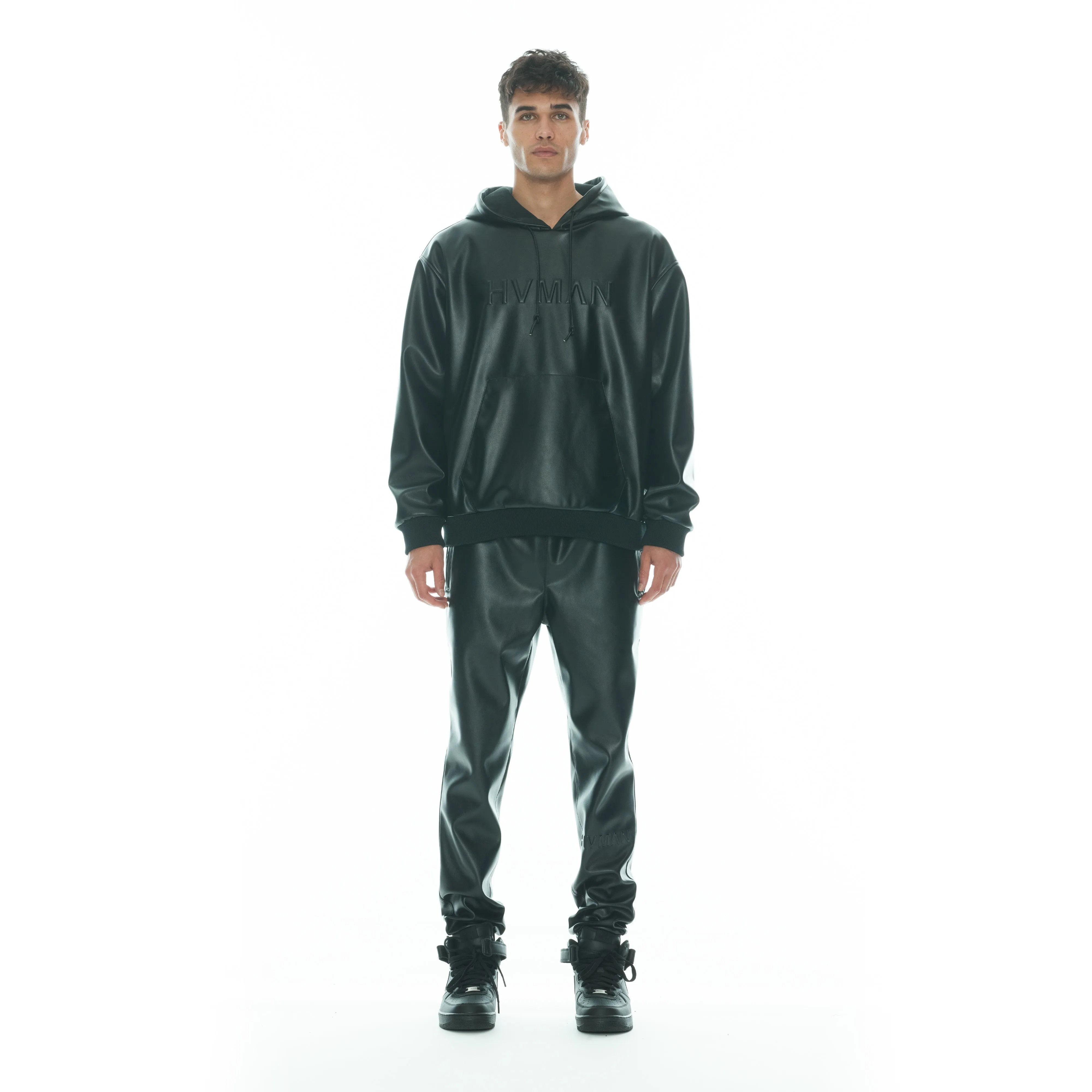Faux Leather Jogger In Black