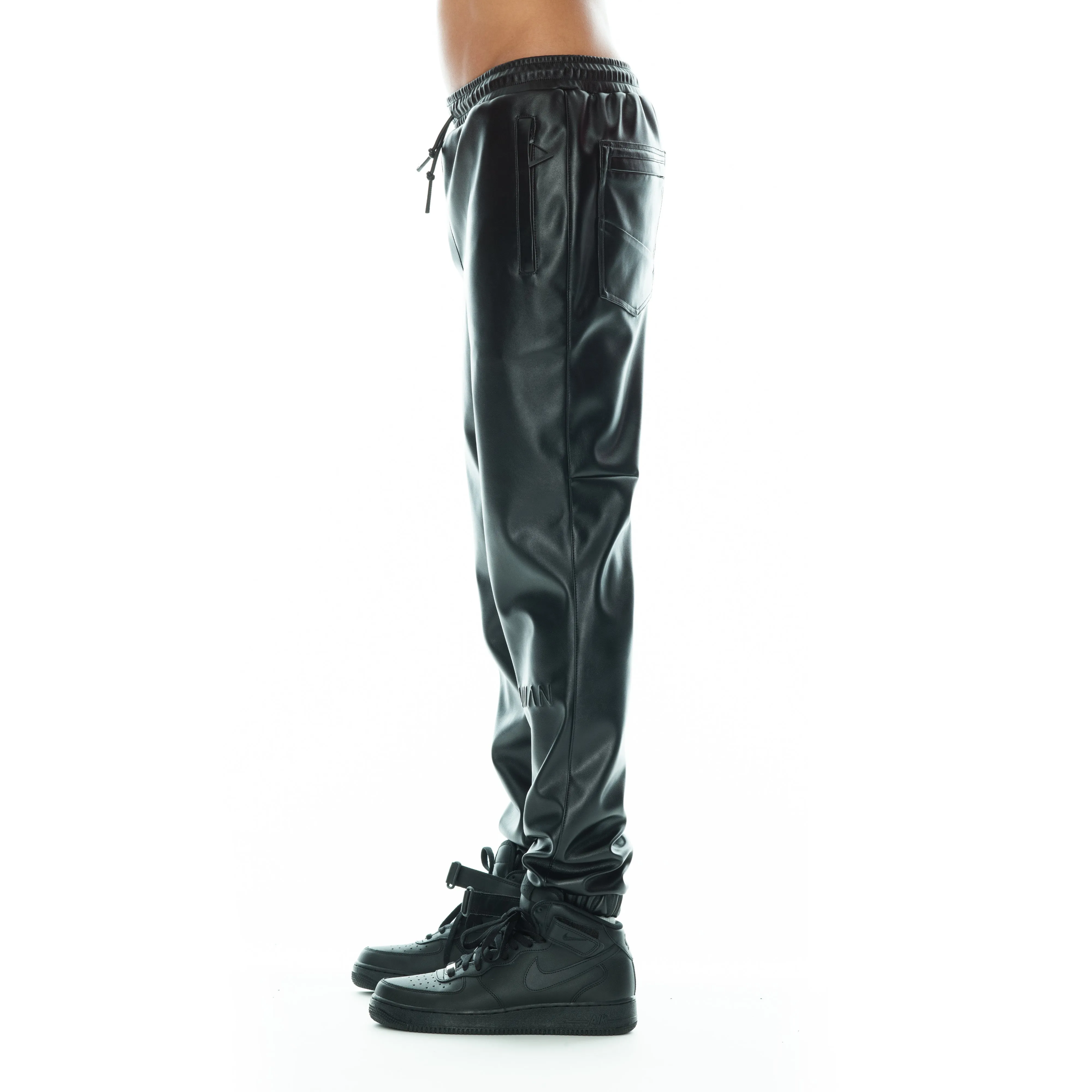 Faux Leather Jogger In Black