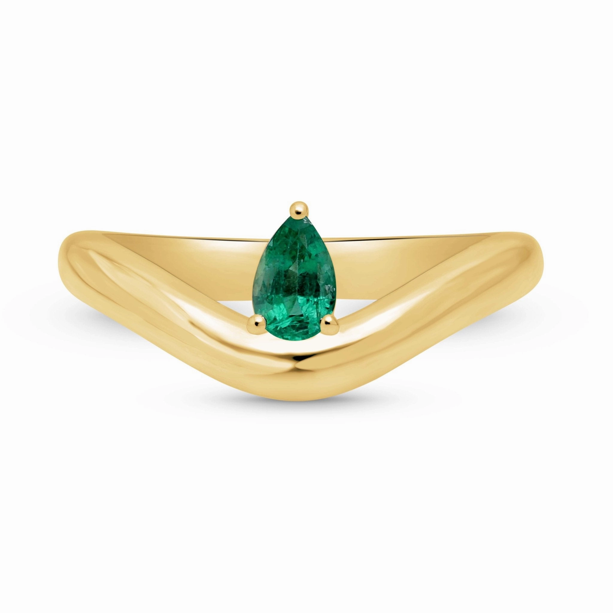 Floating Emerald Pear Shaped Ring - YG
