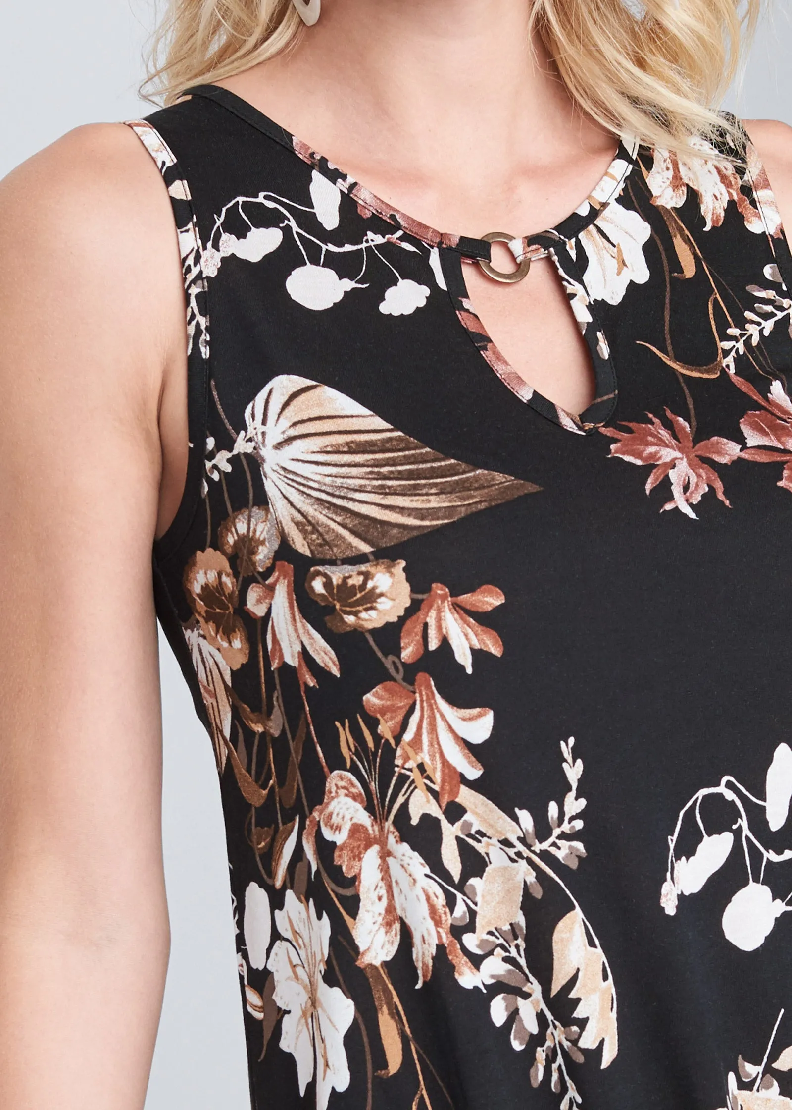 Floral Printed Casual Dress - Black Multi