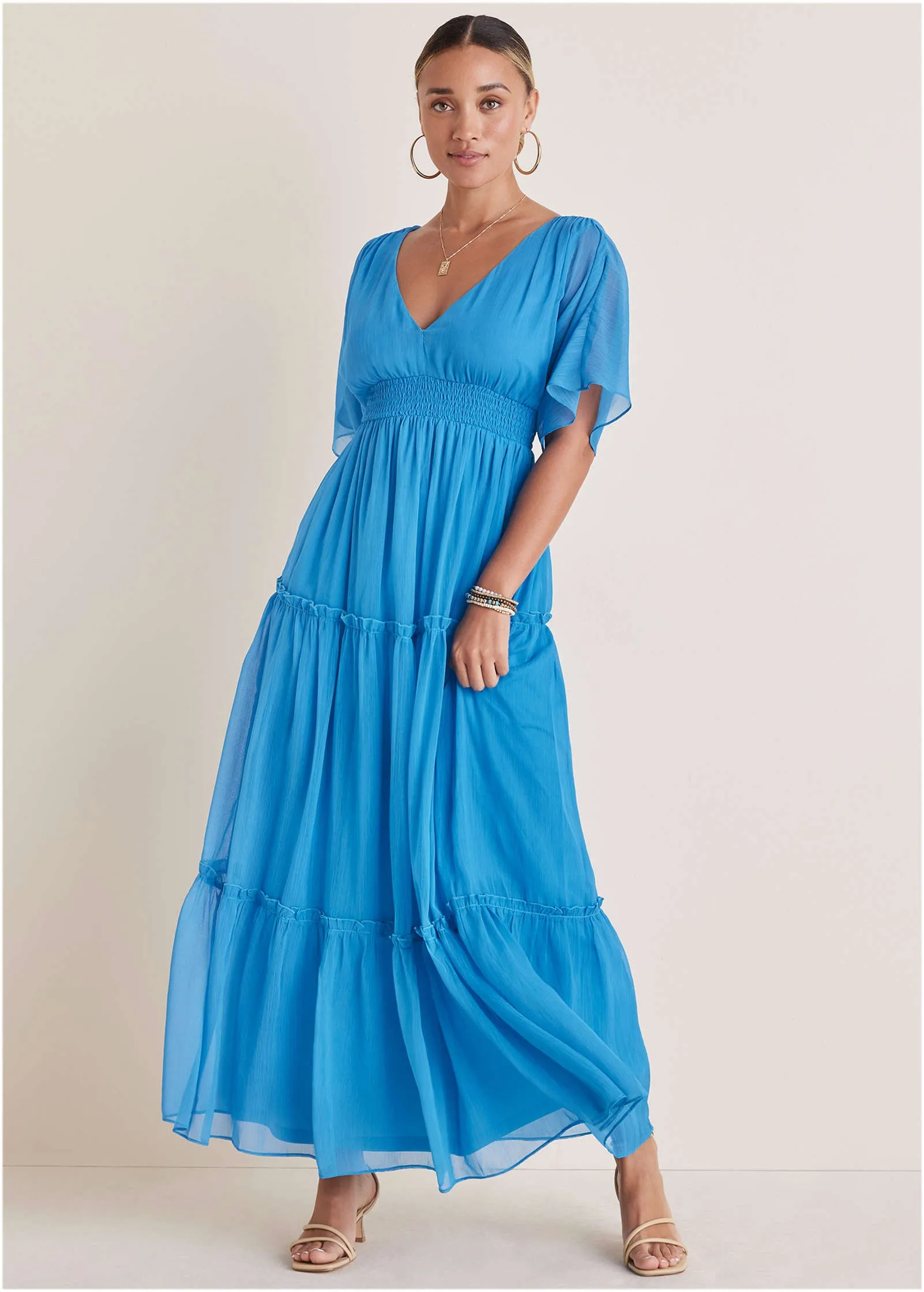 Flutter Sleeve Maxi Dress - Blue