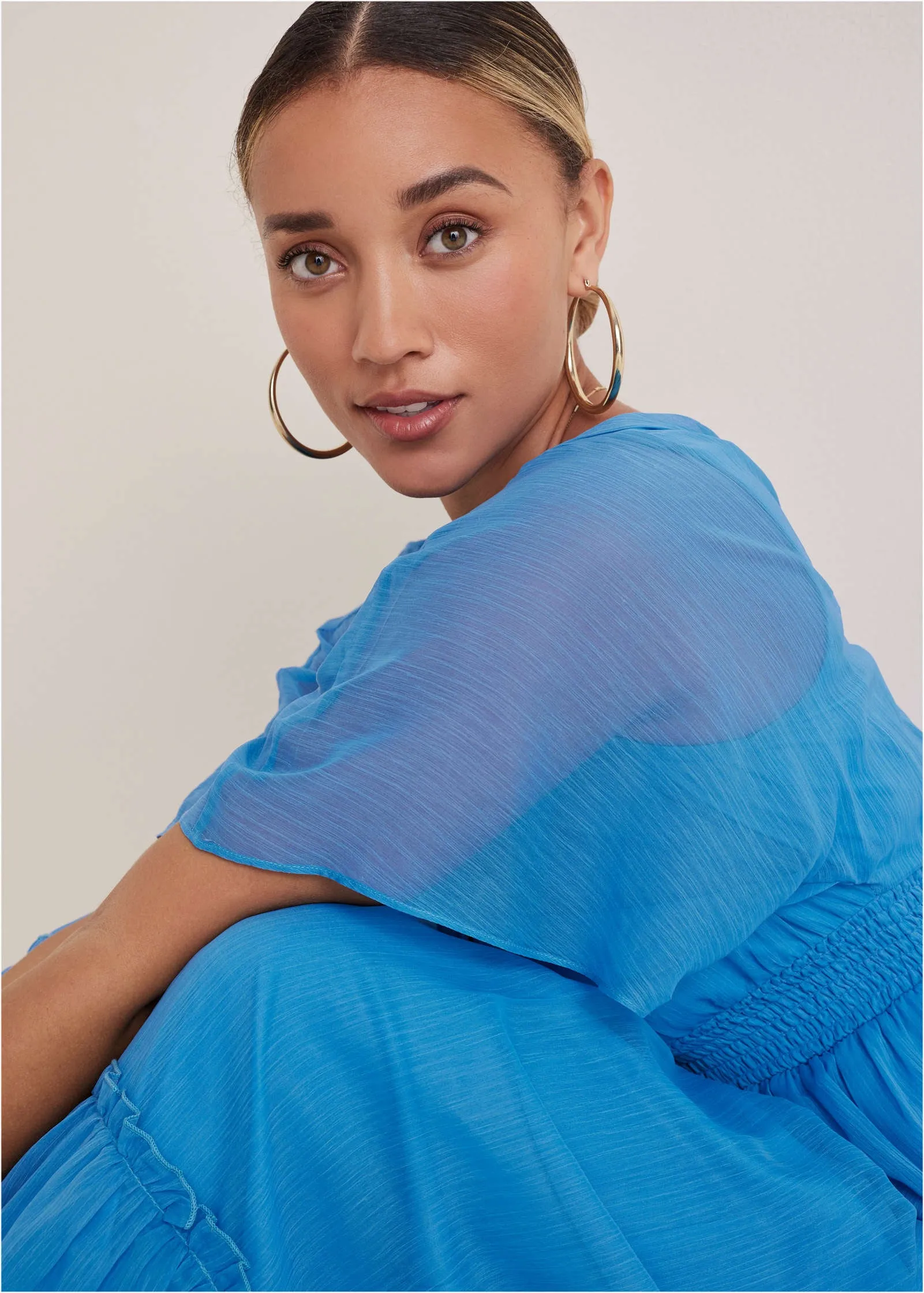 Flutter Sleeve Maxi Dress - Blue