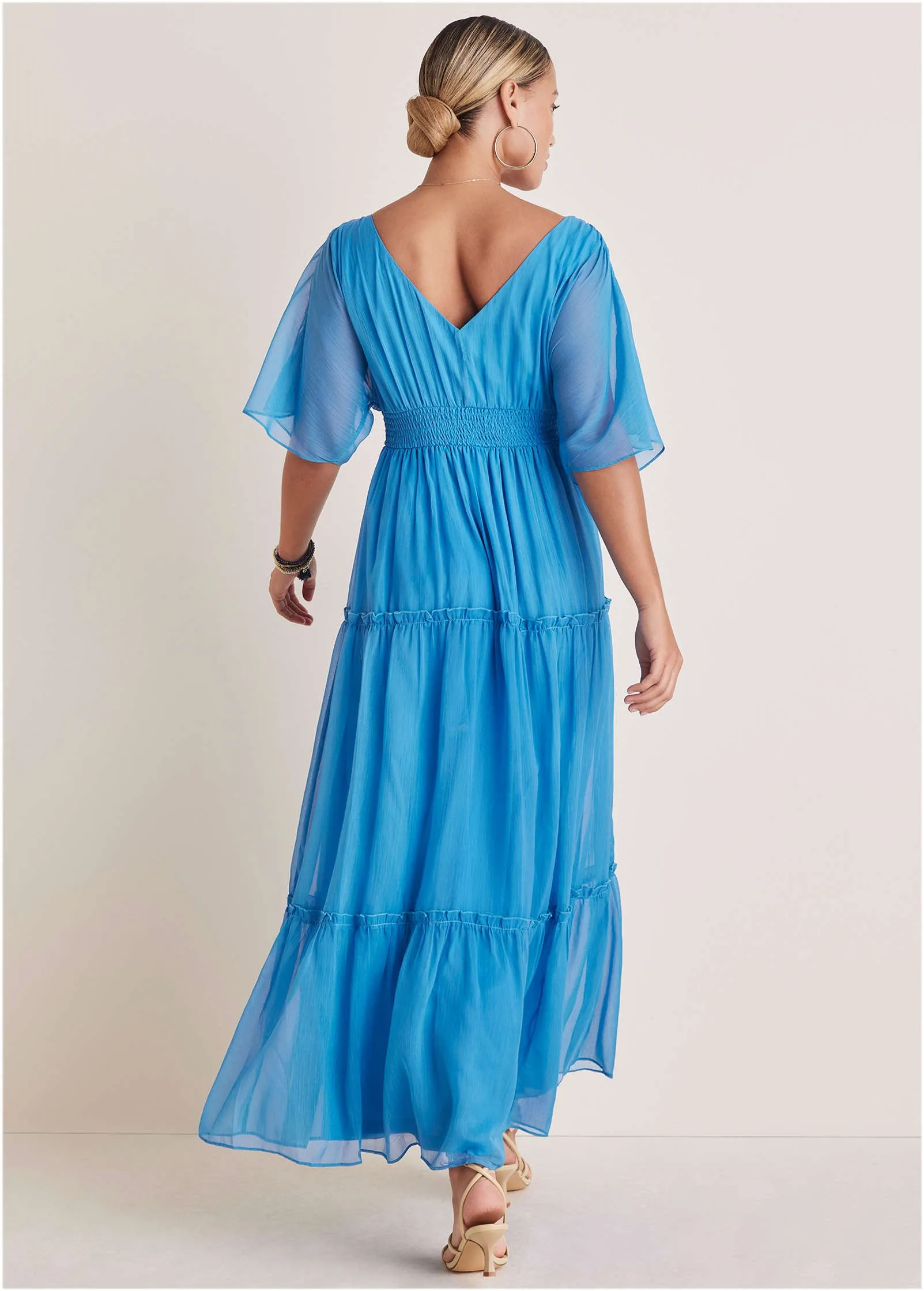 Flutter Sleeve Maxi Dress - Blue