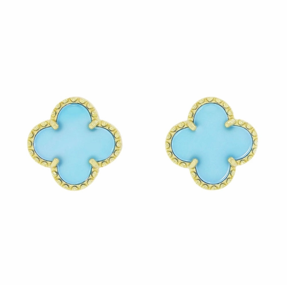 Four Leaf Clover Blue Stone Stud Earrings GVL032