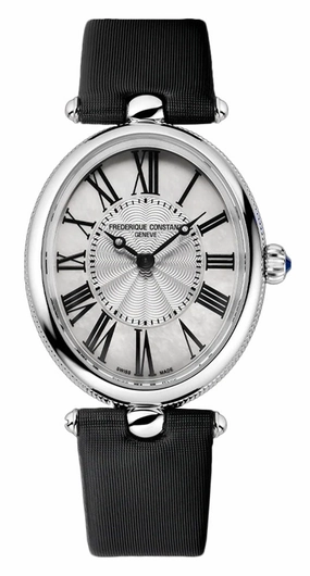 Frederique Constant Classics Art Deco Stainless Steel Oval Case Mother-of-Pearl Dial Black Satin Strap Quartz Womens Watch FC-200MPW2V6