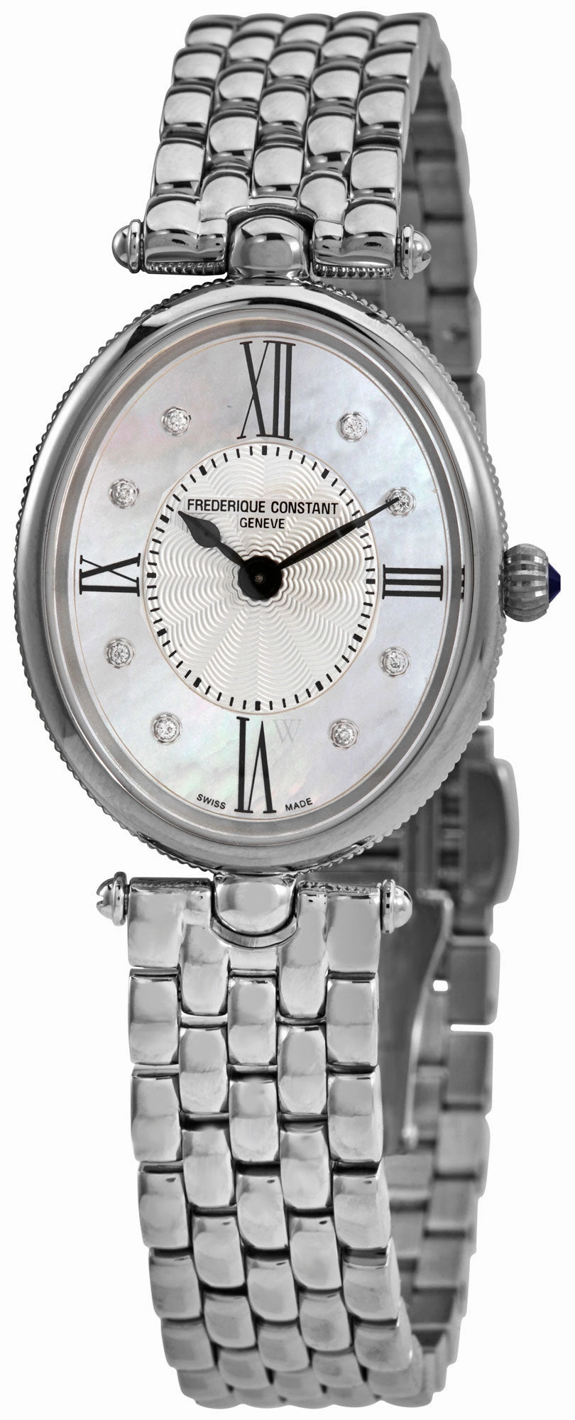 Frederique Constant Classics Art Deco Stainless Steel Oval Case Mother-of-Pearl Dial Diamonds Quartz Womens Watch FC-200RMPW2V6B