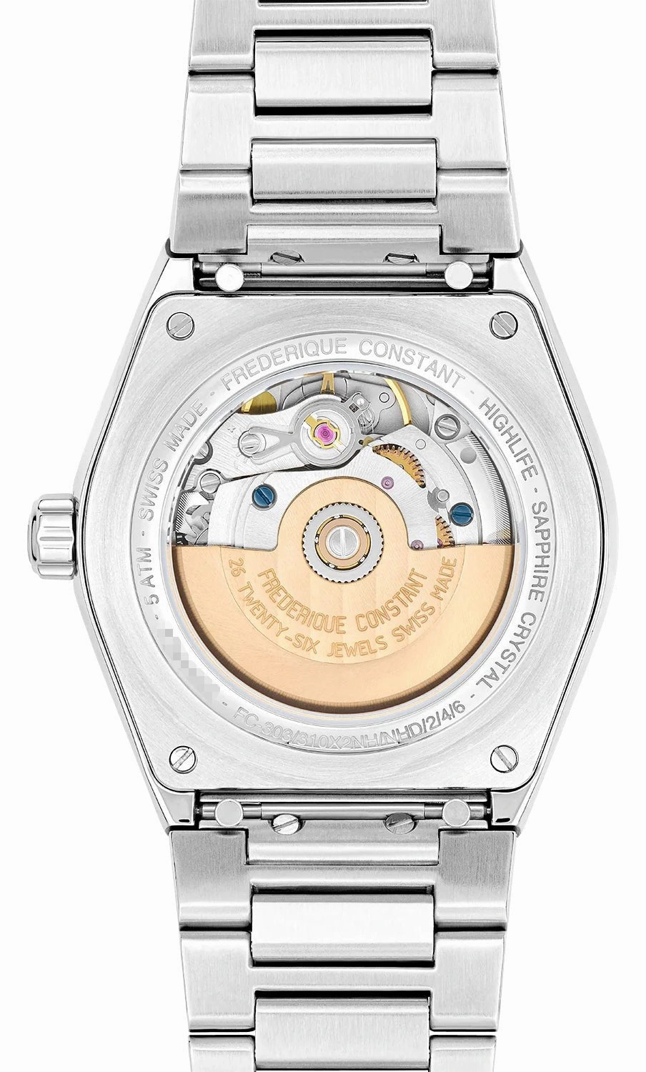 Frederique Constant Highlife Automatic Stainless Steel Blue Dial Interchangeable White Rubber Strap Date Womens Watch FC-303LB2NH6B