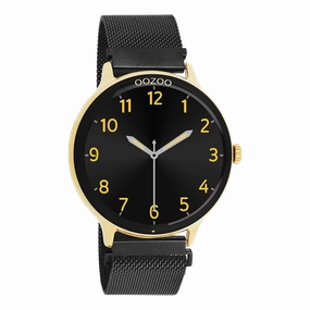 Gold coloured OOZOO smartwatch with black metal mesh bracelet - Q00137