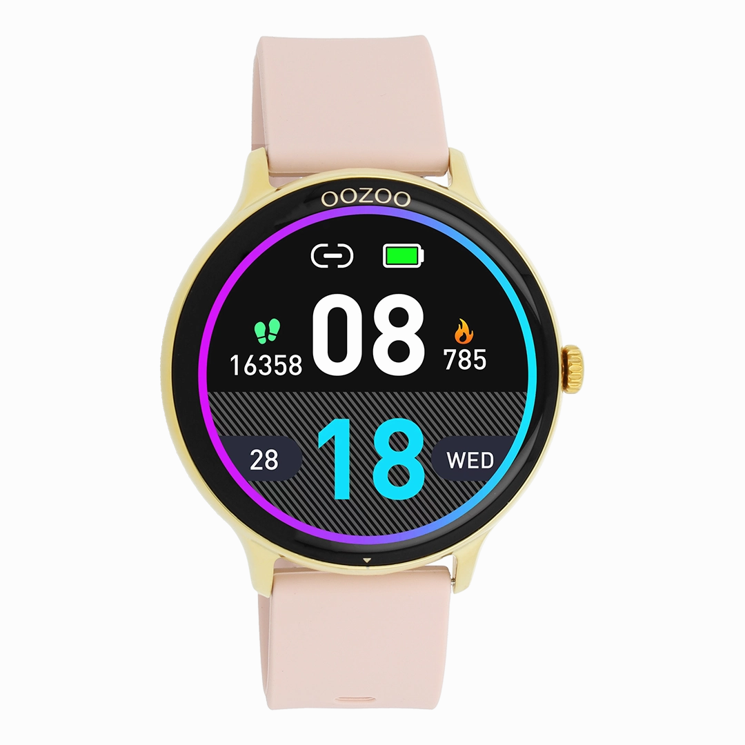 Gold coloured OOZOO smartwatch with pink grey rubber strap - Q00131