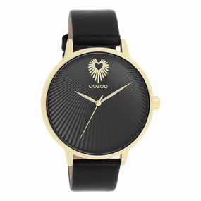 Gold coloured OOZOO watch with black leather strap - C11242