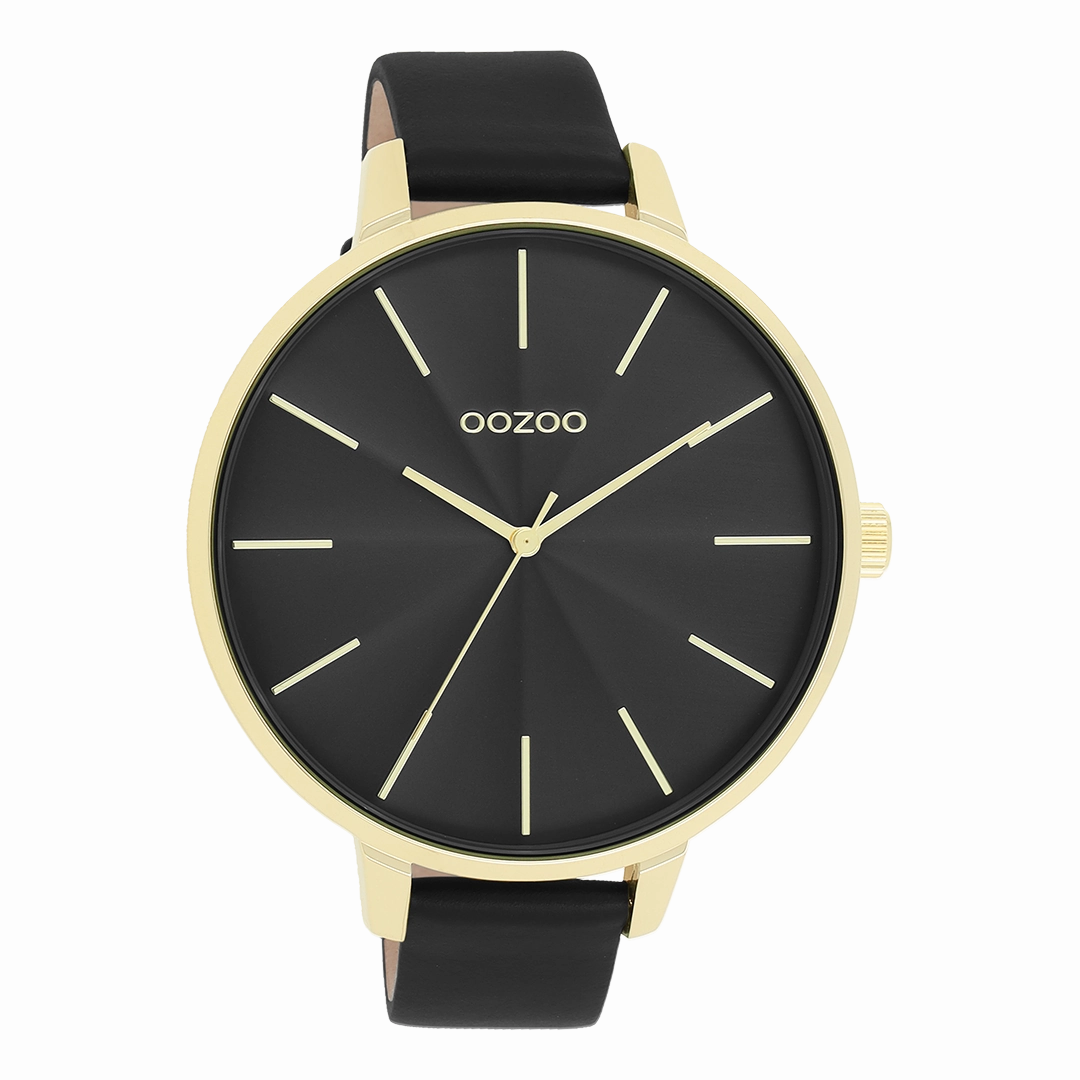 Gold coloured OOZOO watch with black leather strap - C11259