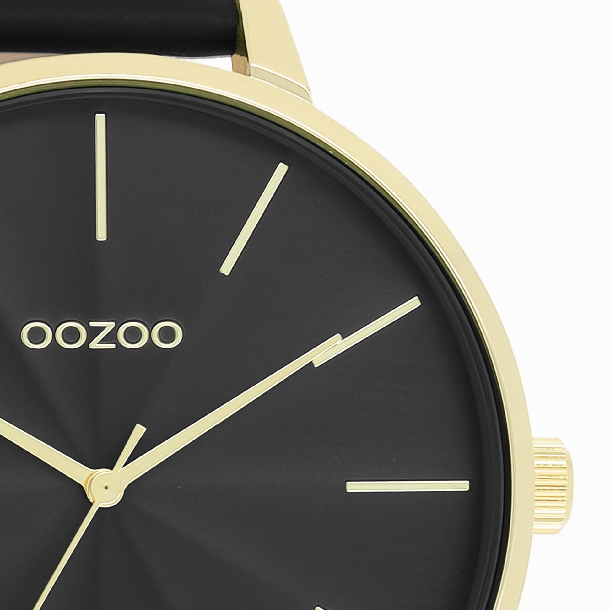 Gold coloured OOZOO watch with black leather strap - C11259