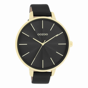 Gold coloured OOZOO watch with black leather strap - C11259