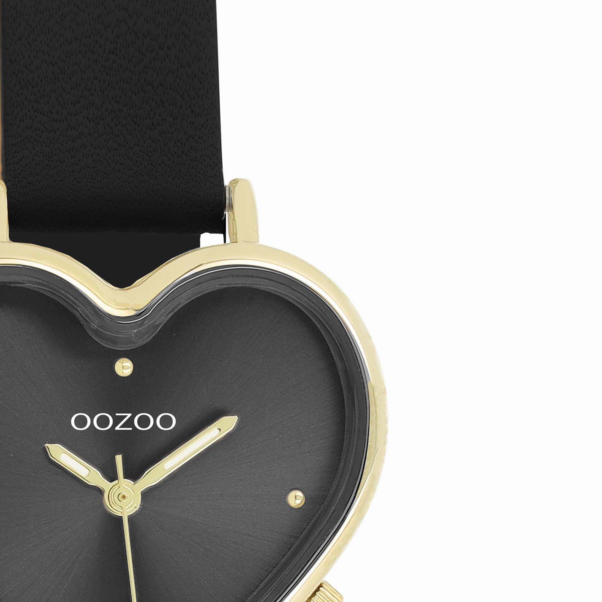 Gold coloured OOZOO watch with black leather strap - C11452