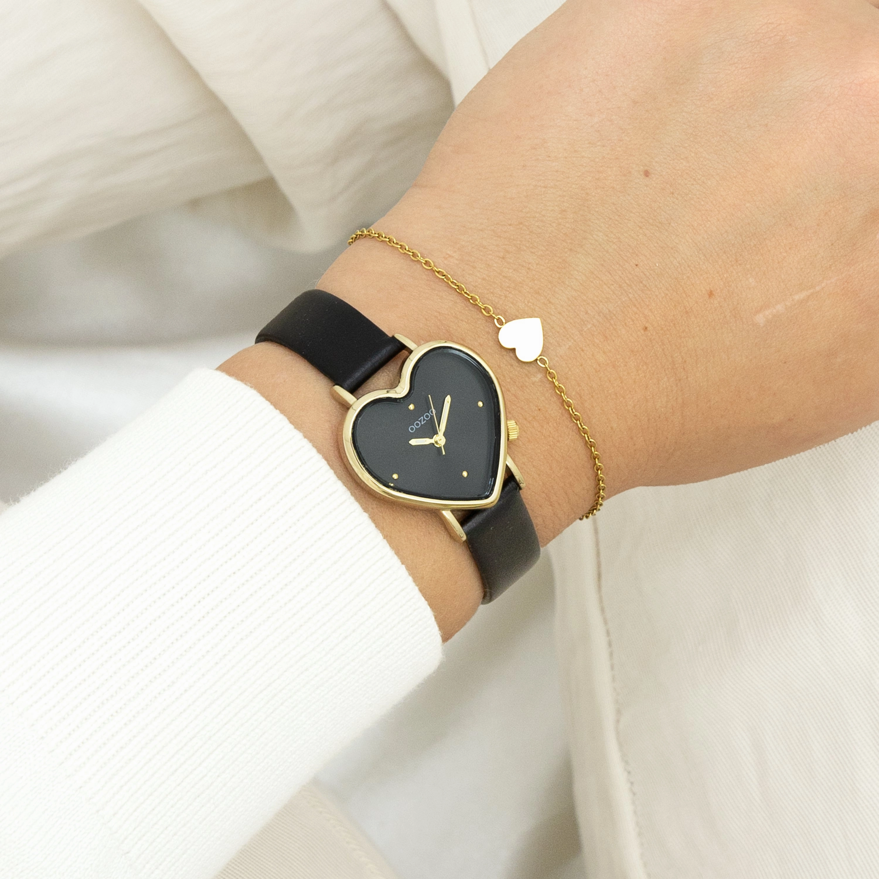 Gold coloured OOZOO watch with black leather strap - C11452