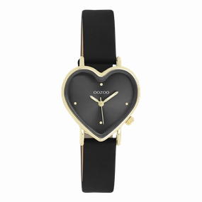 Gold coloured OOZOO watch with black leather strap - C11452