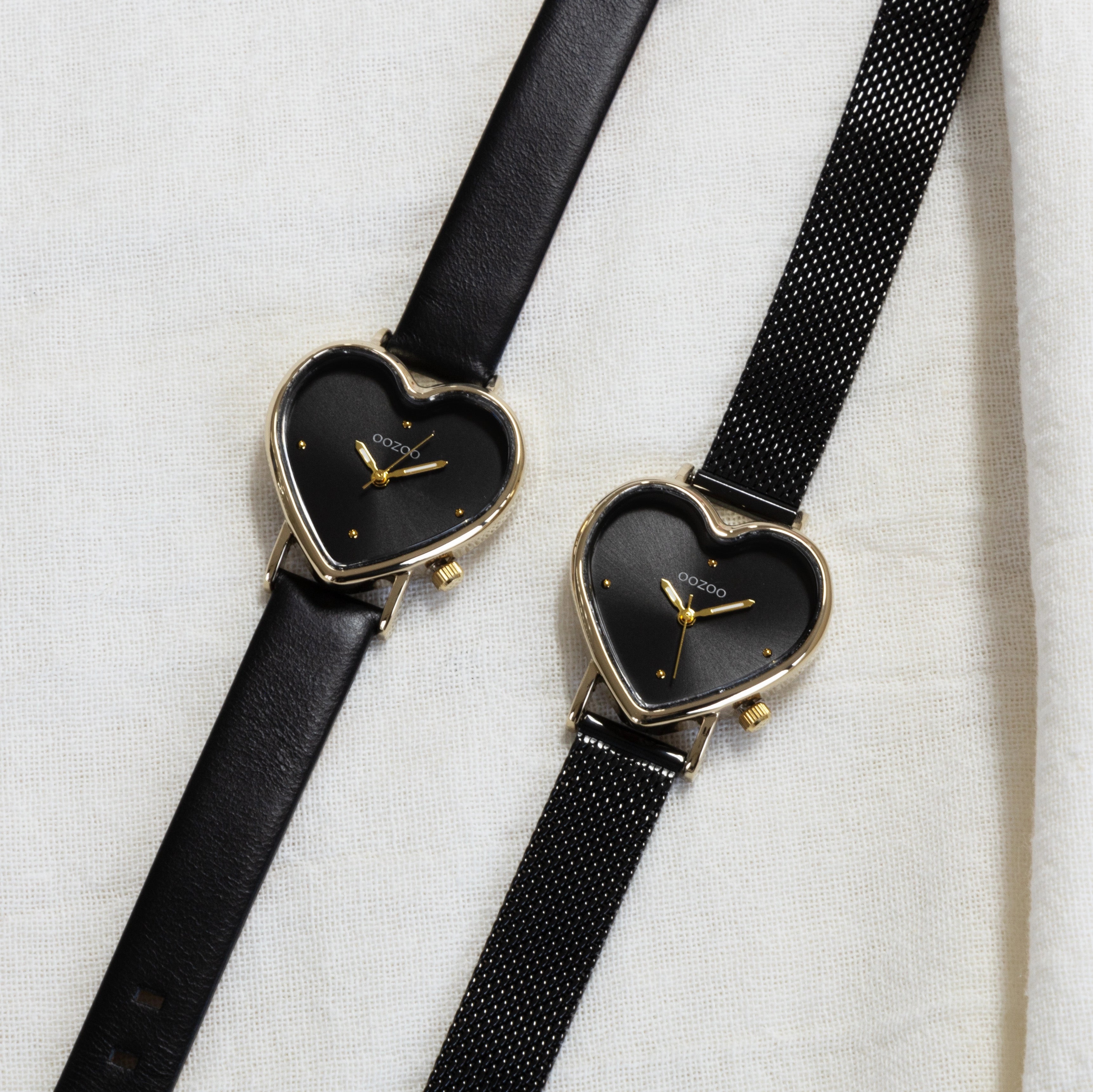 Gold coloured OOZOO watch with black metal mesh bracelet - C11447