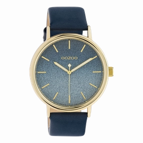Gold coloured OOZOO watch with blue leather strap - C10938