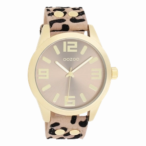 Gold coloured OOZOO watch with brown leather strap - C1097