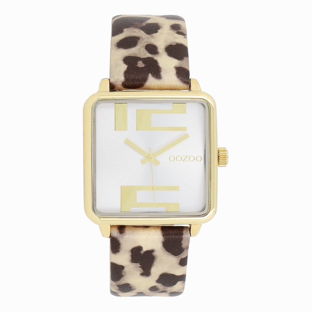 Gold coloured OOZOO watch with brown leather strap - C11376