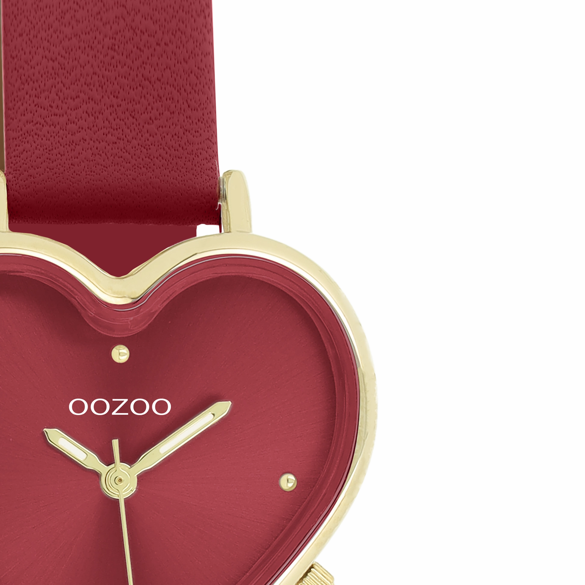 Gold coloured OOZOO watch with burgundy leather strap - C11454