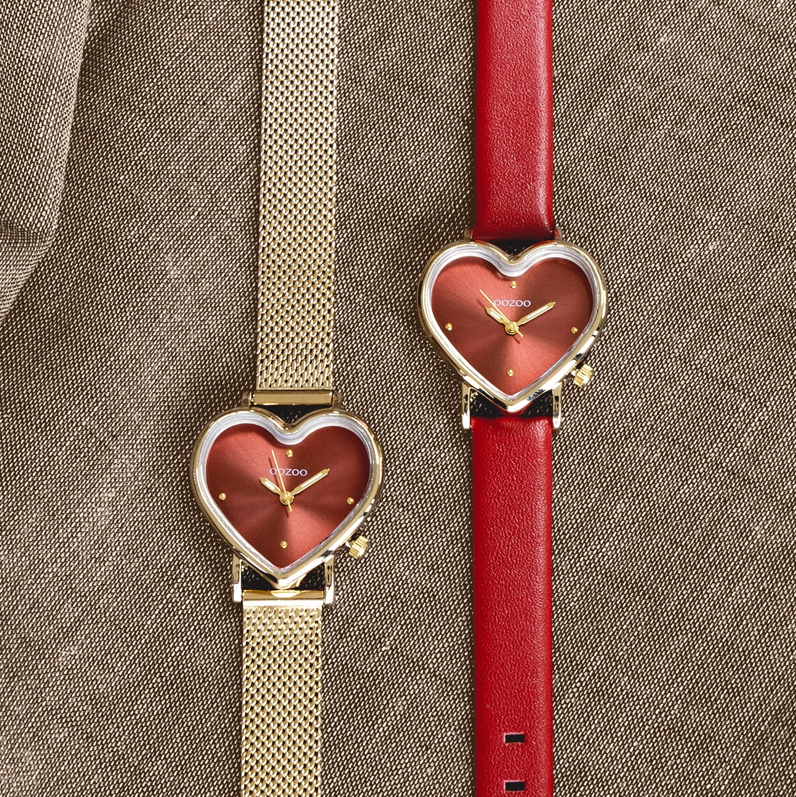 Gold coloured OOZOO watch with burgundy leather strap - C11454