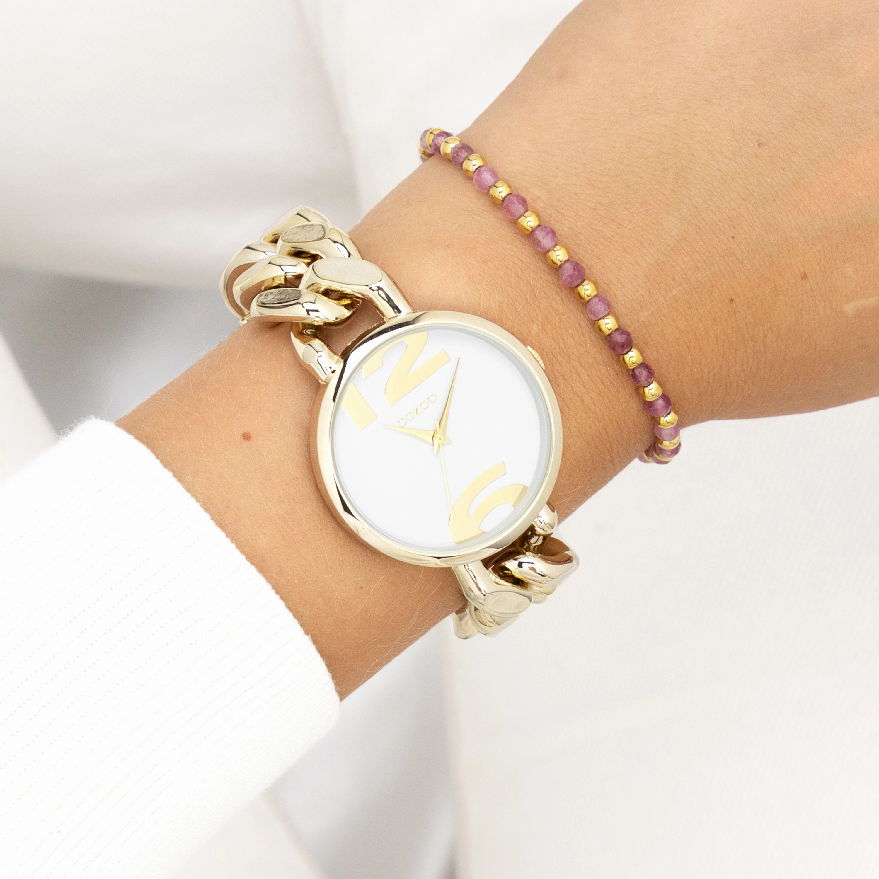 Gold coloured OOZOO watch with chunky chain bracelet - C11262
