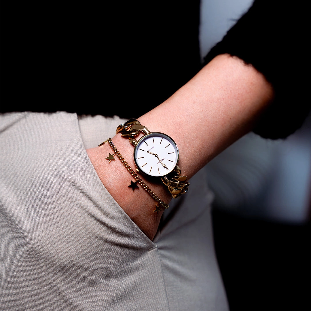 Gold coloured OOZOO watch with chunky chain bracelet - C20357