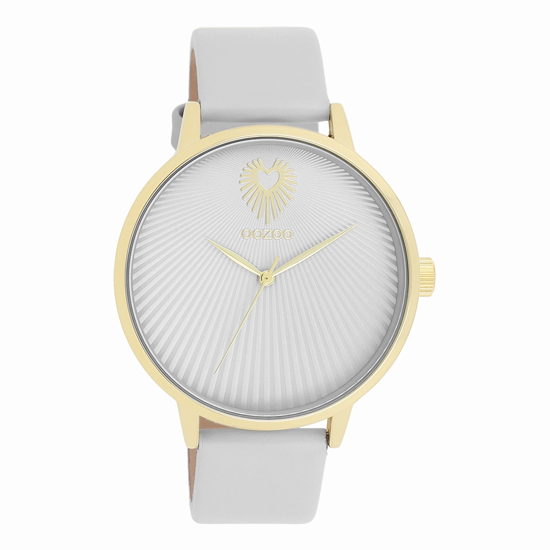 Gold coloured OOZOO watch with light grey leather strap - C11240