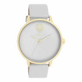 Gold coloured OOZOO watch with light grey leather strap - C11240