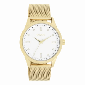 Gold coloured OOZOO watch with metal mesh bracelet - C11282