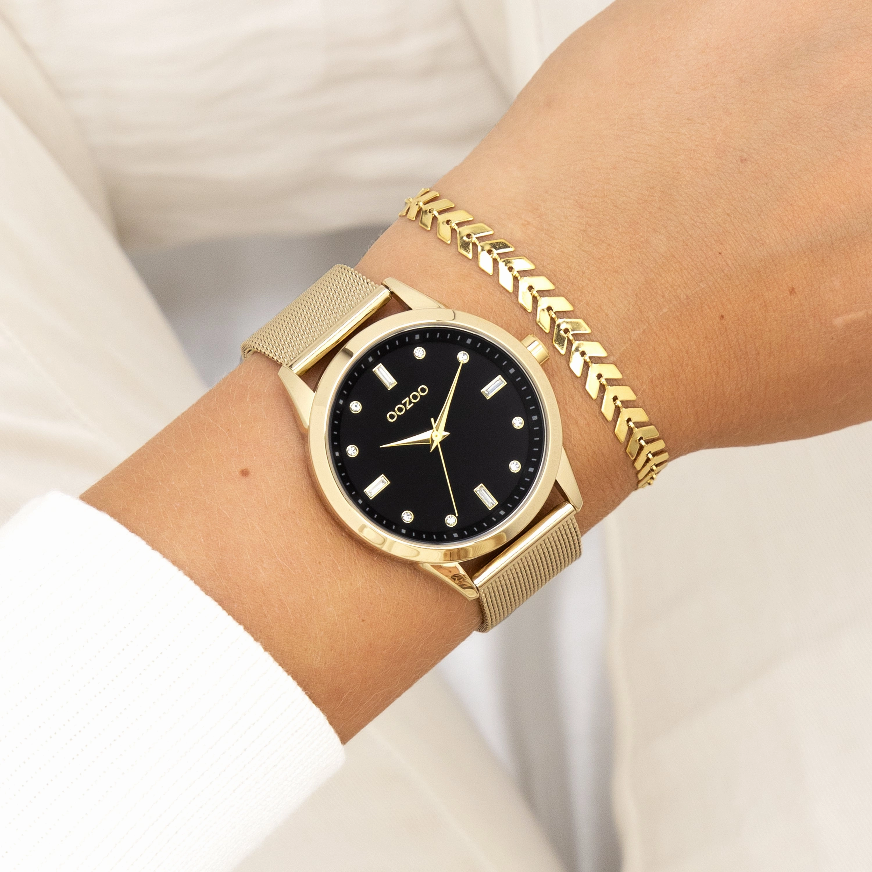 Gold coloured OOZOO watch with metal mesh bracelet - C11283