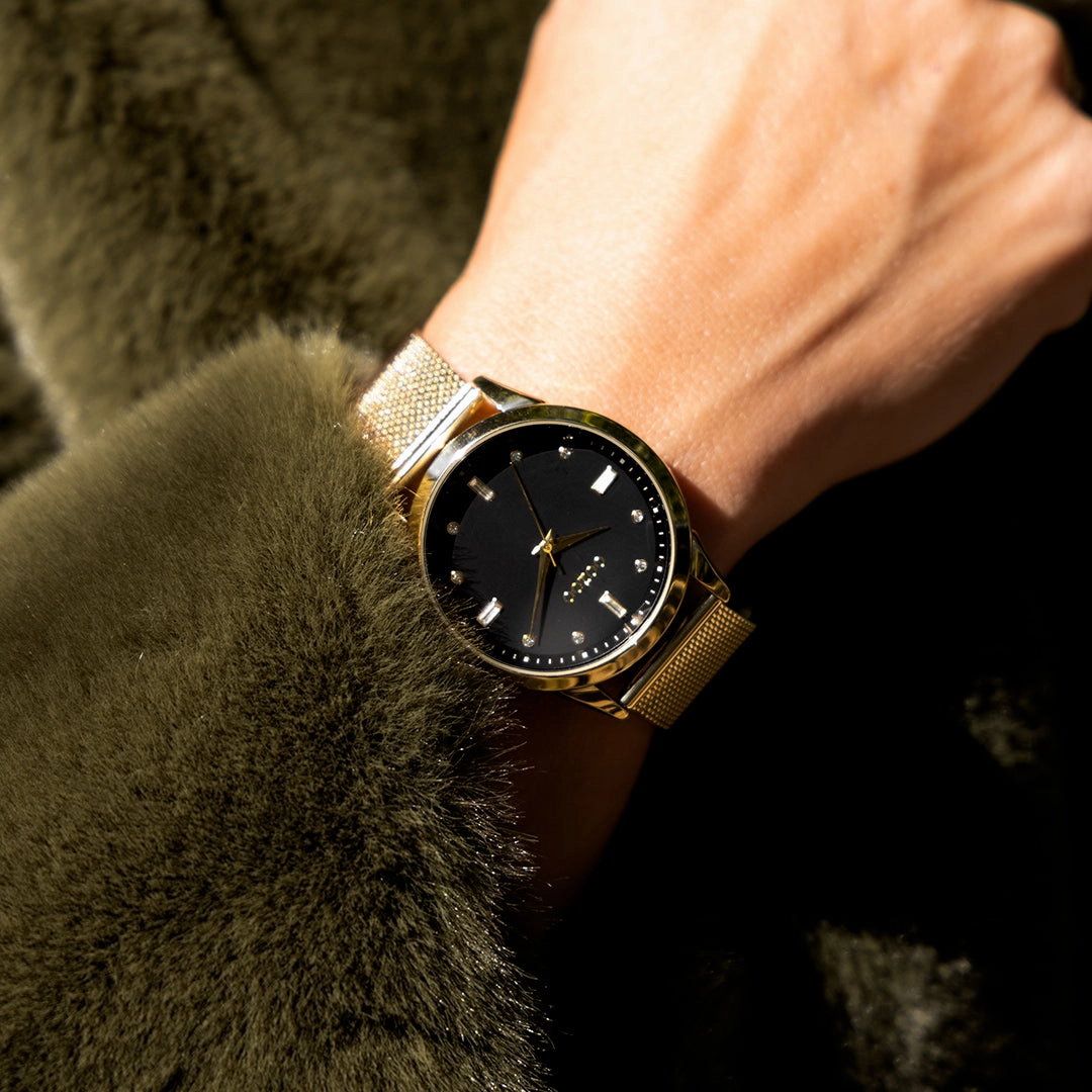 Gold coloured OOZOO watch with metal mesh bracelet - C11283