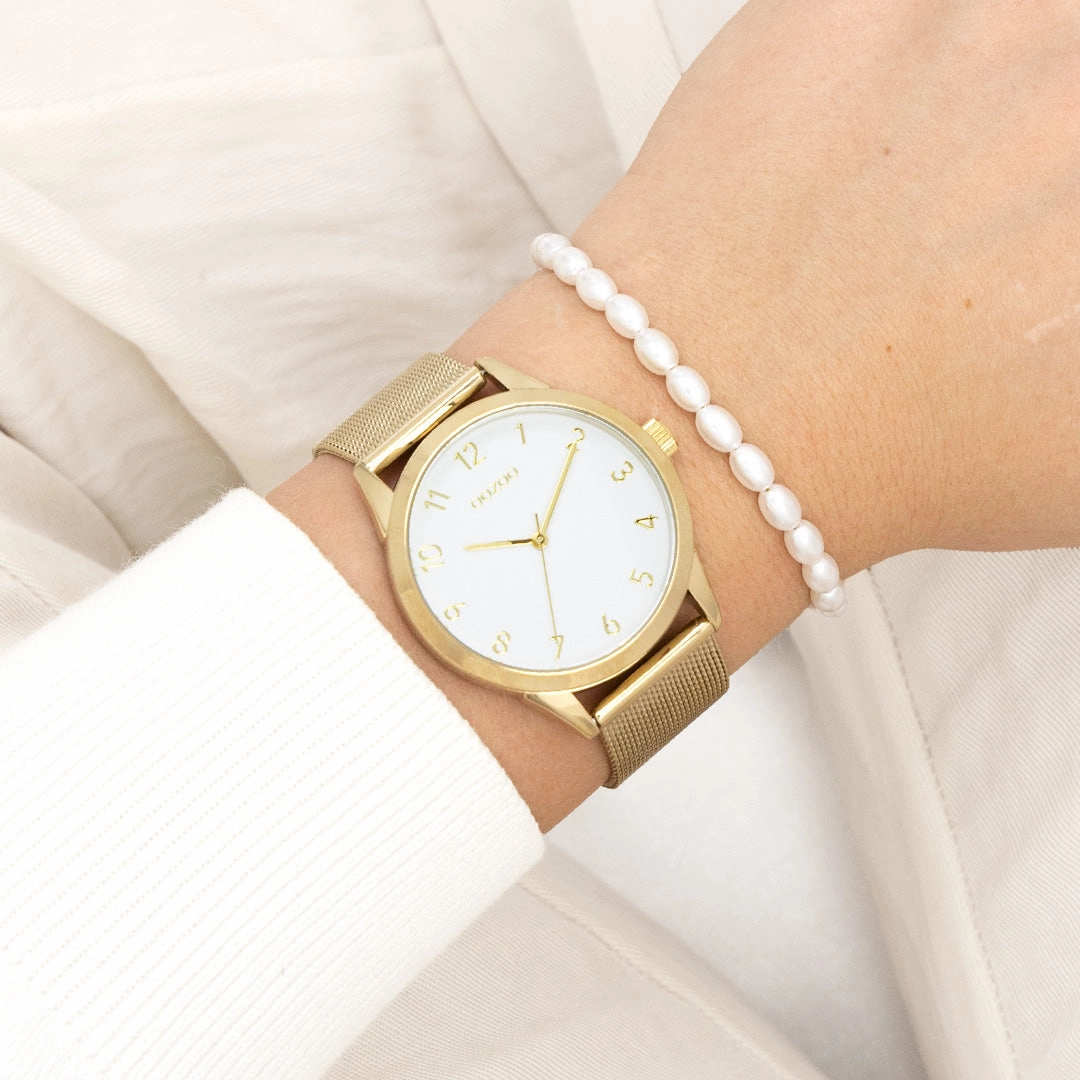 Gold coloured OOZOO watch with metal mesh bracelet - C11322