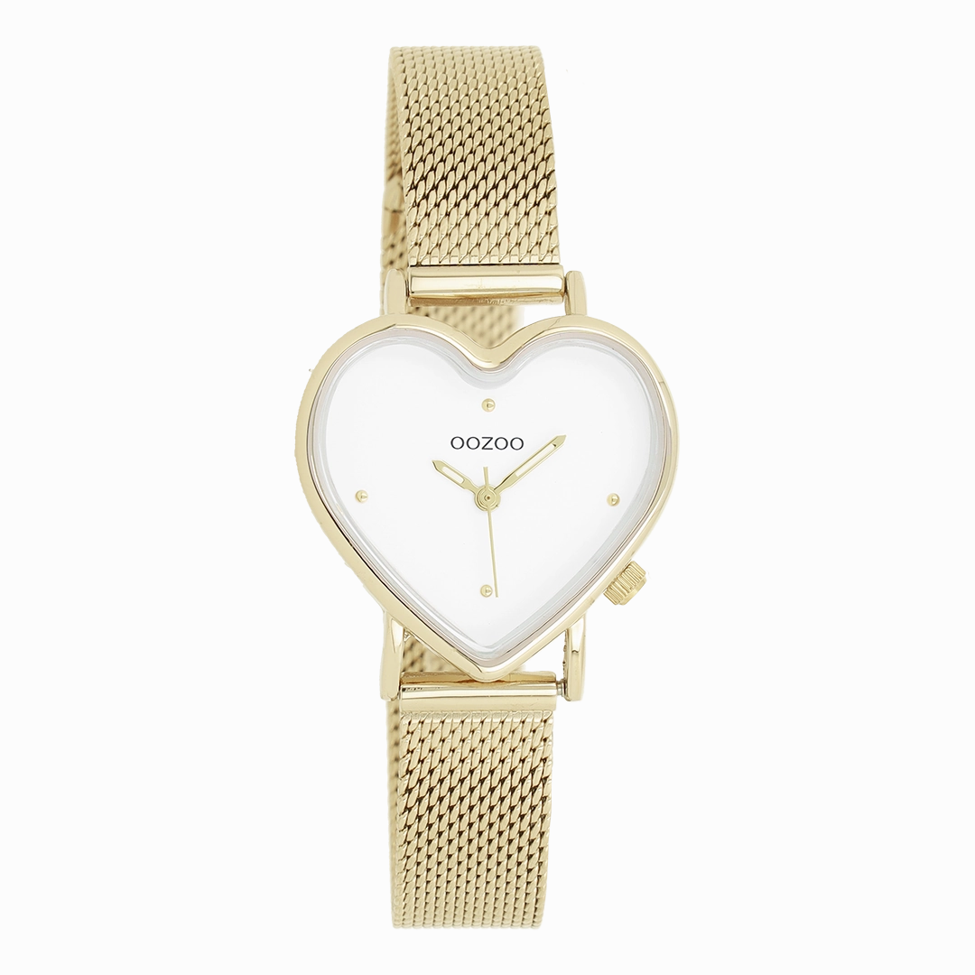 Gold coloured OOZOO watch with metal mesh bracelet - C11415