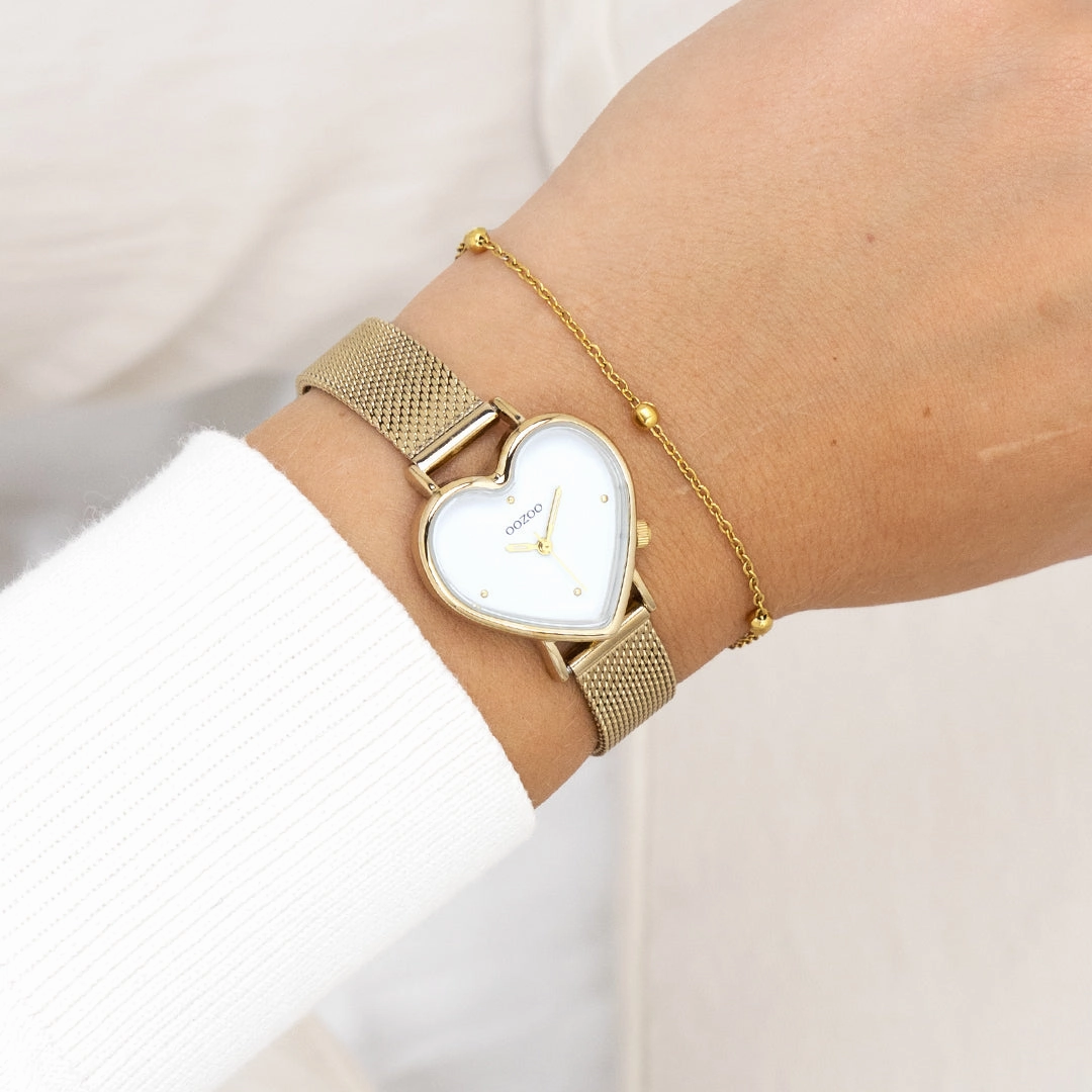 Gold coloured OOZOO watch with metal mesh bracelet - C11415
