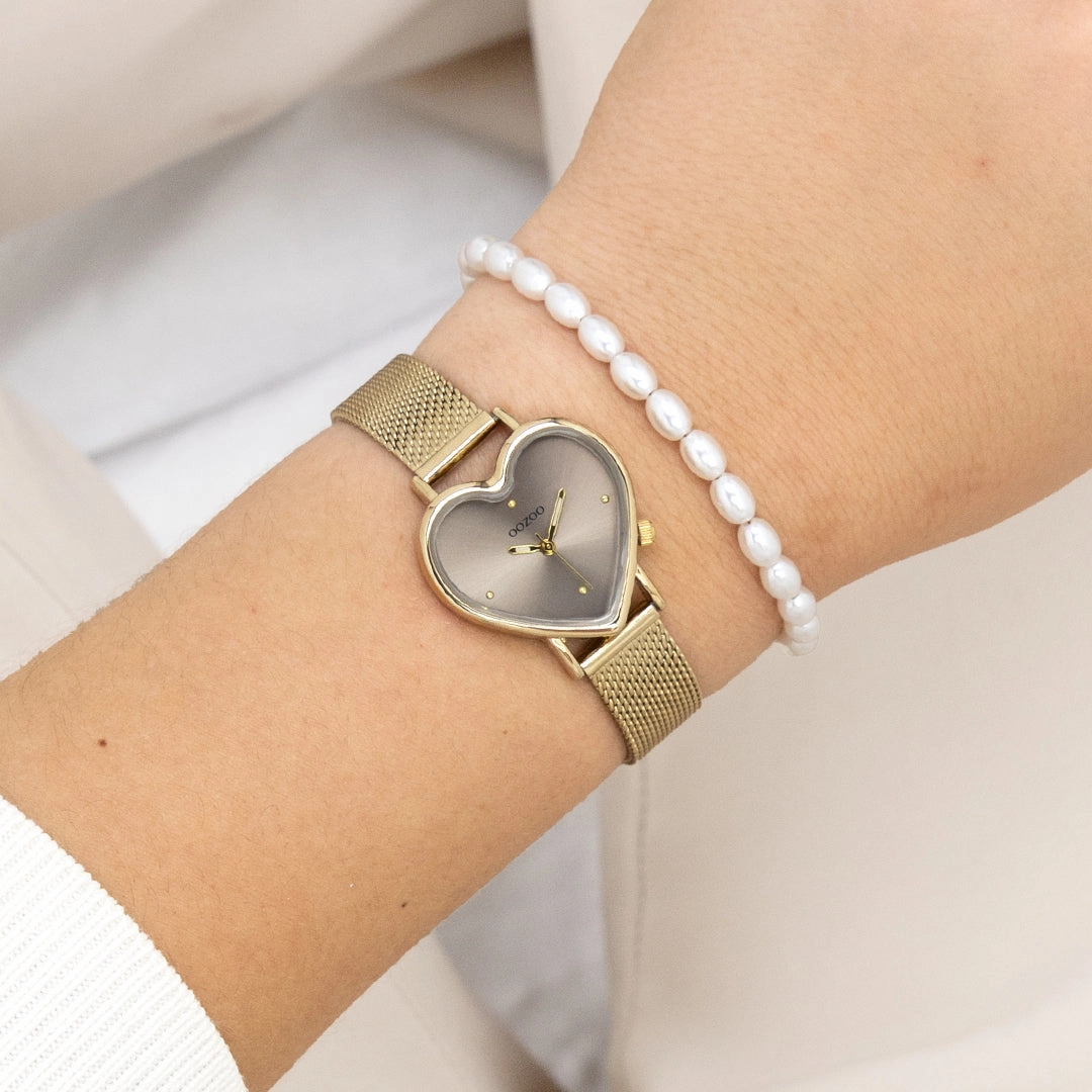 Gold coloured OOZOO watch with metal mesh bracelet - C11416