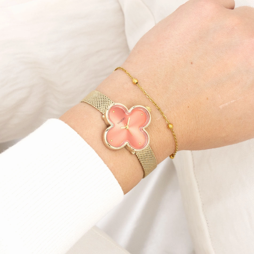 Gold coloured OOZOO watch with metal mesh bracelet - C11529