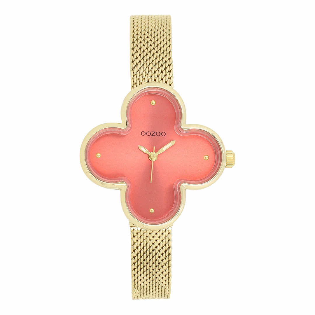 Gold coloured OOZOO watch with metal mesh bracelet - C11529