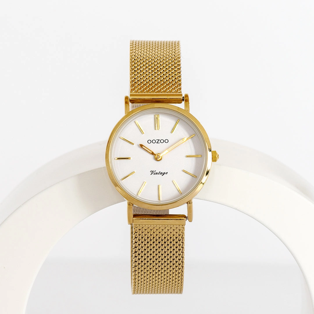 Gold coloured OOZOO watch with metal mesh bracelet - C20231