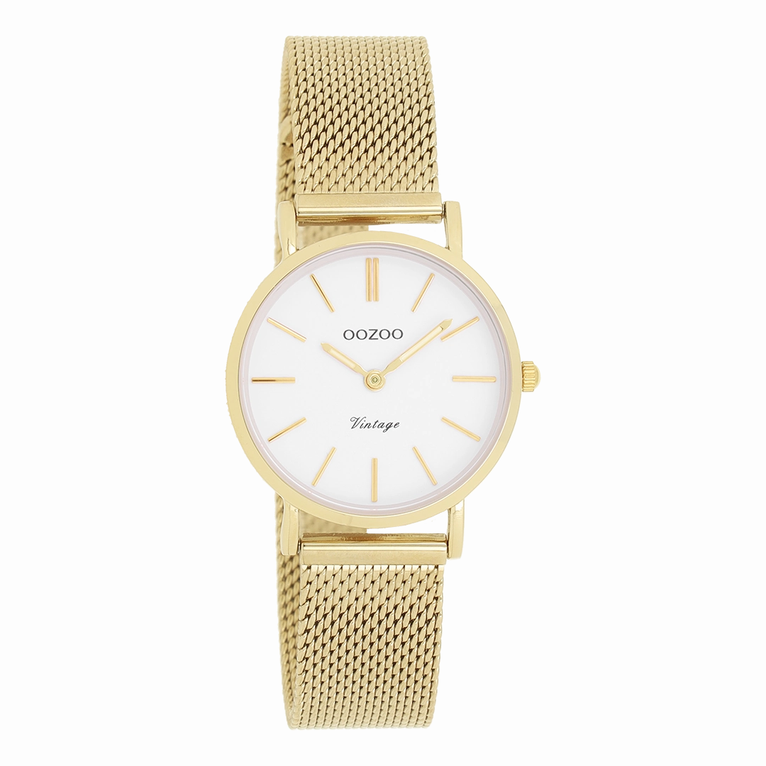 Gold coloured OOZOO watch with metal mesh bracelet - C20231