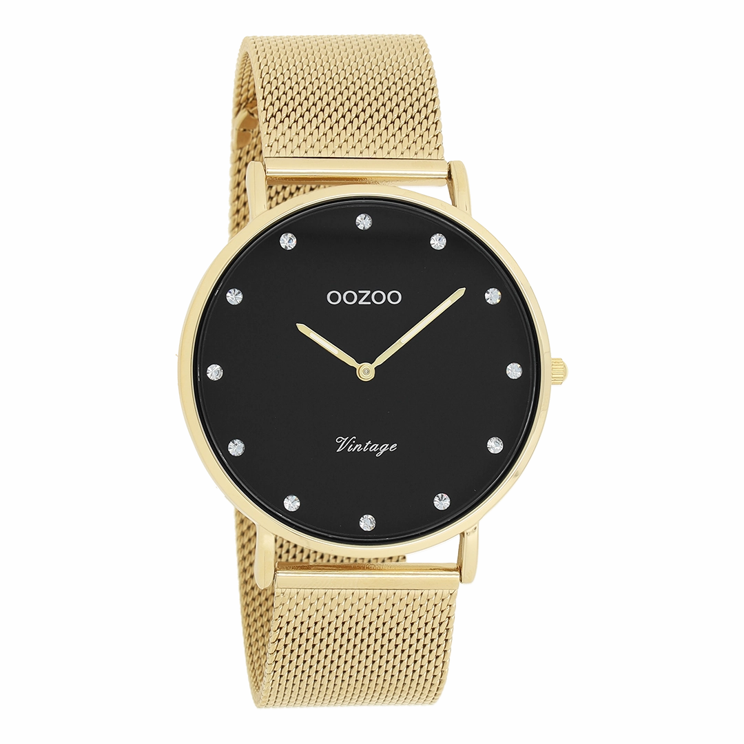 Gold coloured OOZOO watch with metal mesh bracelet - C20237