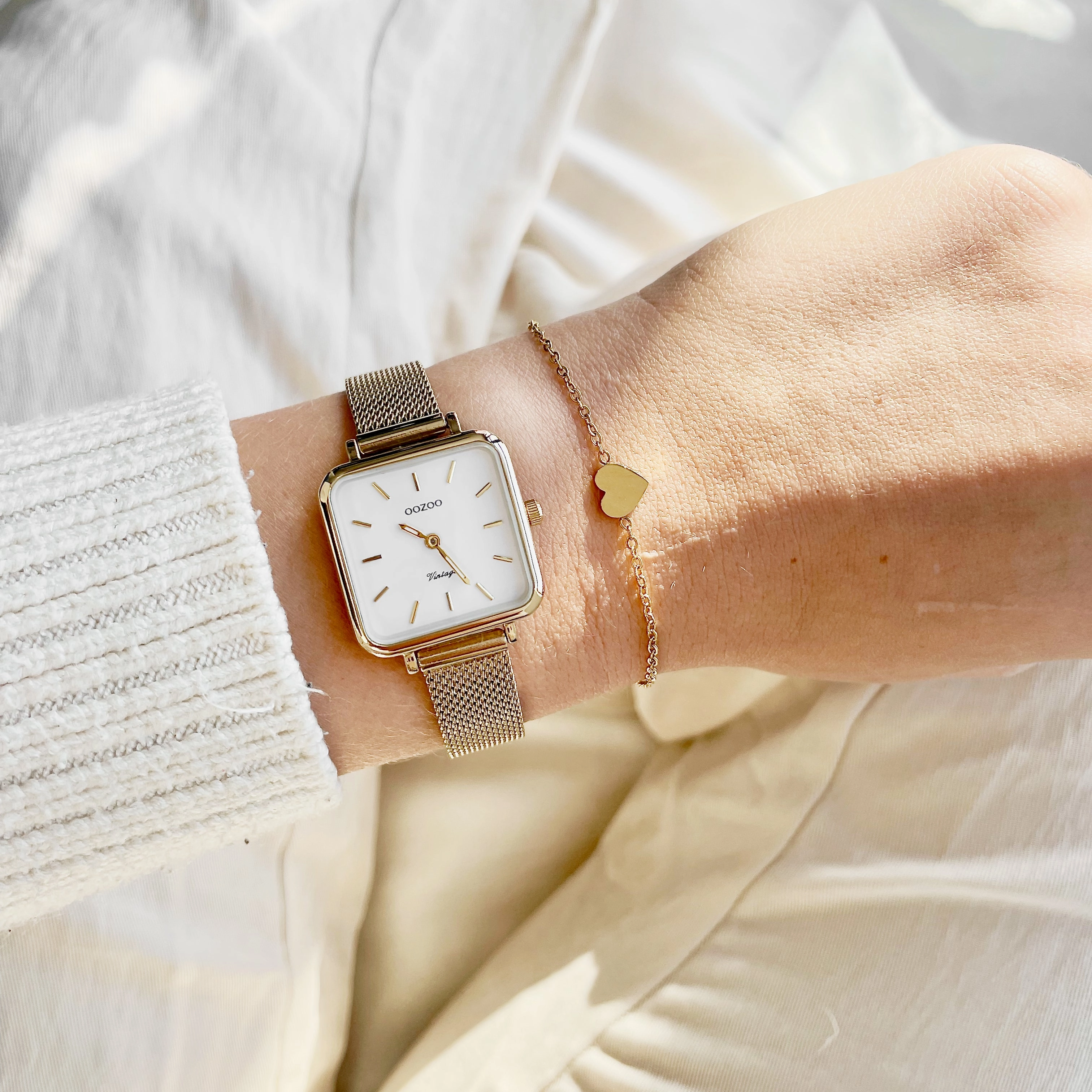 Gold coloured OOZOO watch with metal mesh bracelet - C20263
