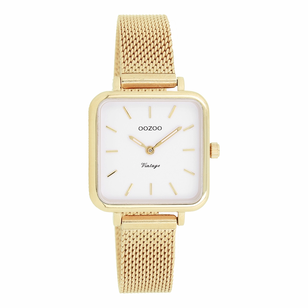 Gold coloured OOZOO watch with metal mesh bracelet - C20263