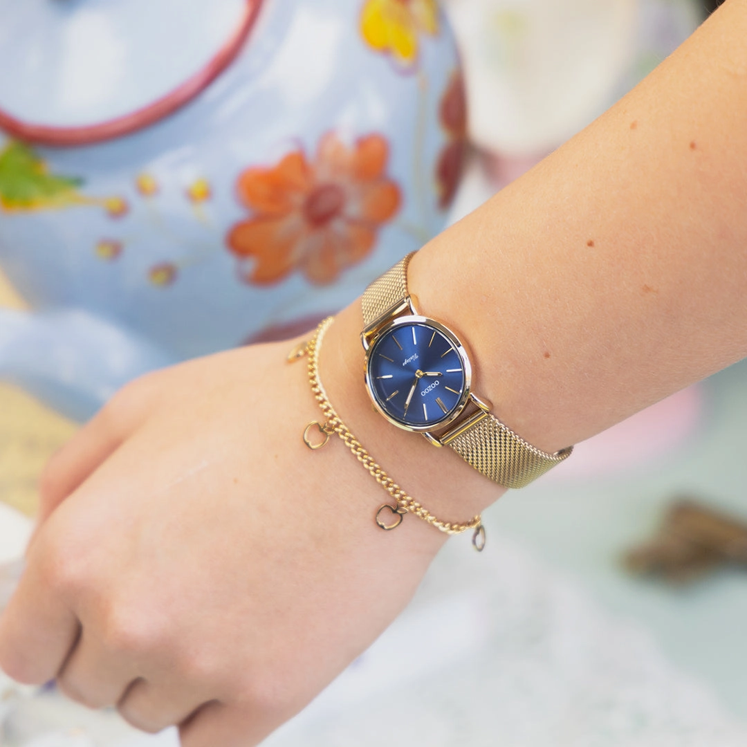 Gold coloured OOZOO watch with metal mesh bracelet - C20293